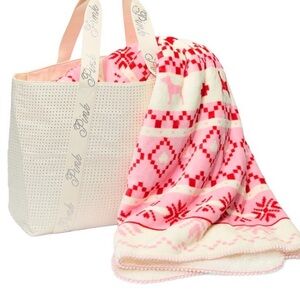 Victoria's Secret Pink and White Blanket with Tote